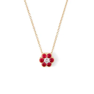 Aspinal Of London Athena 18ct Gold Ruby & Diamond Cluster Pendant Necklace