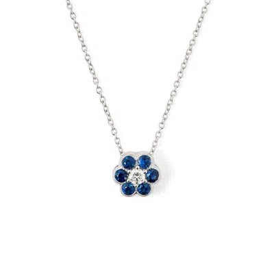 Aspinal Of London Athena 18ct White Gold Sapphire & Diamond Cluster Pendant Necklace In Blue