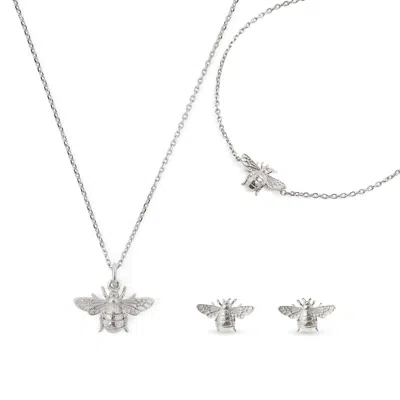 Aspinal Of London Bee Charm Necklace, Bracelet & Stud Earrings Set In Silver