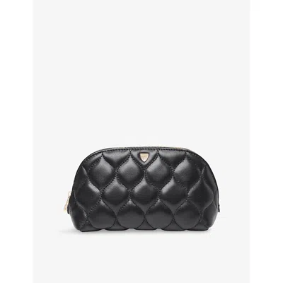 Aspinal Of London Black Classic Quilted Leather Cosmetic Case
