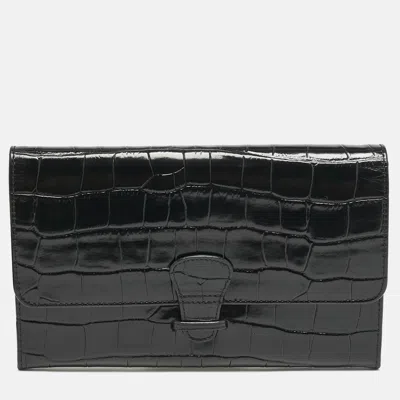 Pre-owned Aspinal Of London Black Croc Embossed Leather Travel Wallet