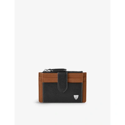 Aspinal Of London Black Logo-embossed Zipped Leather Coin And Card Holder