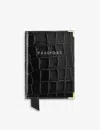 Aspinal Of London Crocodile Effect Leather Passport Holder In Black