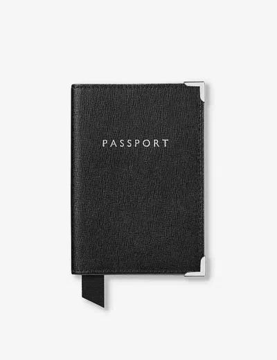 Aspinal Of London Saffiano Leather Passport Cover In Black