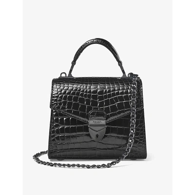 Aspinal Of London Black Mayfair Medium Croc-embossed Leather Top-handle Bag