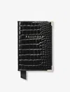 Aspinal Of London Black Patent Crocodile-embossed Leather Passport Cover In Black