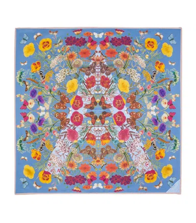 Aspinal Of London Botanical 'a' Silk Scarf In Blue