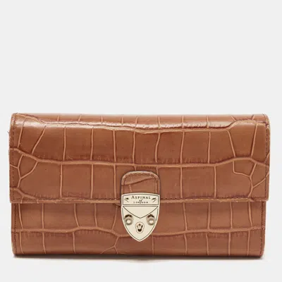 Pre-owned Aspinal Of London Brown Croc Embossed Leather Mayfair Continental Wallet