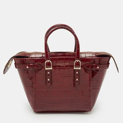 Pre-owned Aspinal Of London Burgundy Croc Embossed Leather Marylebone Top Handle Bag