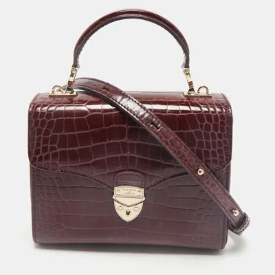 Pre-owned Aspinal Of London Burgundy Croc Embossed Leather Small Mayfair Top Handle Bag