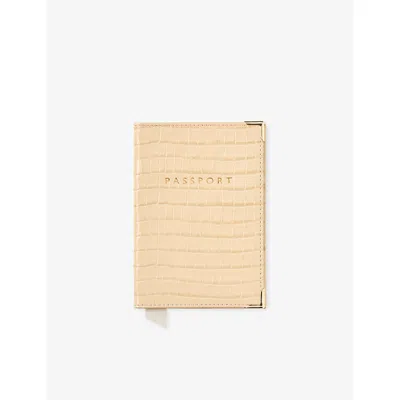 Aspinal Of London Buttermilk Plain Leather Passport Cover In Neutral