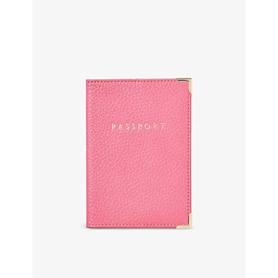 Aspinal Of London Candy Pink 'passport' Foil-print Pebble Leather Passport Cover 14cm
