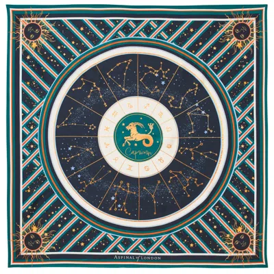 Aspinal Of London Capricorn Zodiac Silk Scarf In Blue
