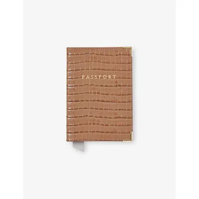 Aspinal Of London Caramel Croc-effect Leather Passport Cover In Brown