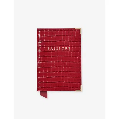 Aspinal Of London Cherry Plain Leather Passport Cover In Red