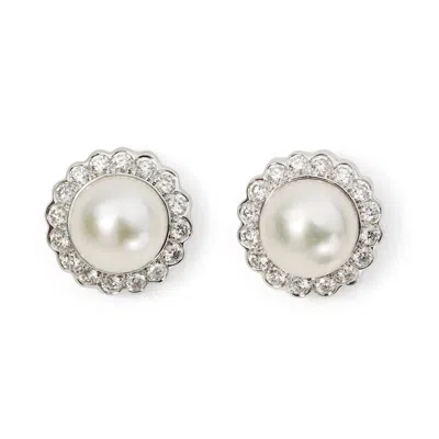 Aspinal Of London Classic Pearl & Diamond Cluster Earrings Set