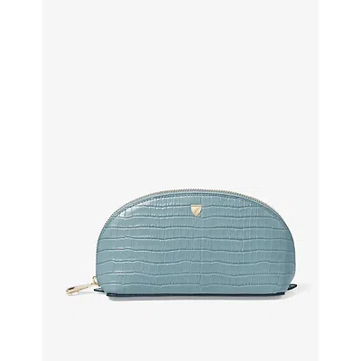 Aspinal Of London Cornflower Croc-embossed Small Leather Makeup Bag