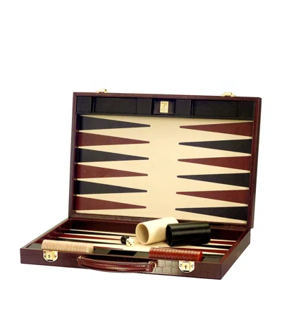 Aspinal Of London Croc-embossed Leather Backgammon Set In Brown