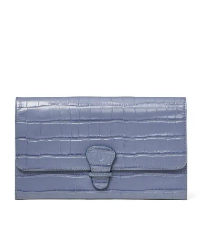 Aspinal Of London Croc-embossed Leather Classic Travel Wallet In Blue