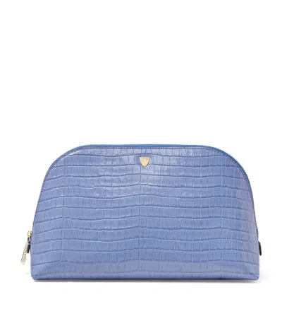 Aspinal Of London Croc-embossed Leather Classic Wash Bag In Blue