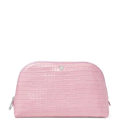 Aspinal Of London Croc-embossed Leather Classic Wash Bag In Lilac