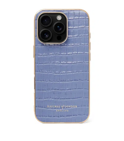 Aspinal Of London Croc-embossed Leather Iphone 16 Pro Case In Blue