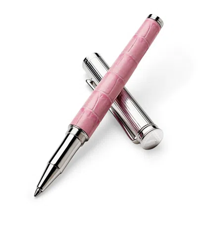 Aspinal Of London Croc-embossed Leather London Rollerball Pen In Purple