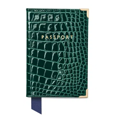 Aspinal Of London Croc-embossed Leather Passport Cover In Green
