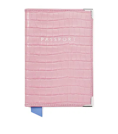 Aspinal Of London Croc-embossed Leather Passport Cover In Purple