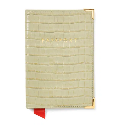 Aspinal Of London Croc-embossed Leather Passport Holder In Green
