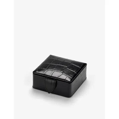 Aspinal Of London Croc-embossed Leather Stud Box In Black