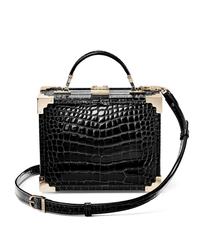 Aspinal Of London Croc-embossed Leather Trunk Top-handle Bag In Black