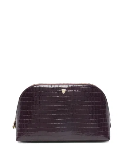 Aspinal Of London Crocodile-effect Make Up Bag In Purple