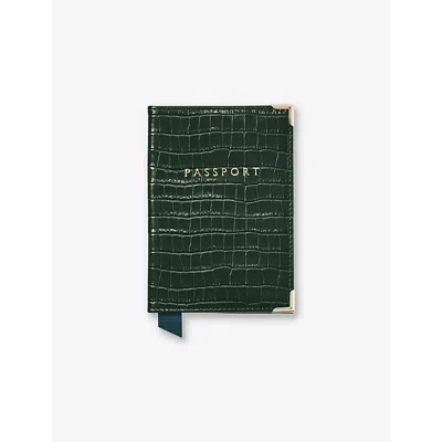 Aspinal Of London Evergreen Crocodile-embossed Patent-leather Passport Cover