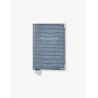 Aspinal Of London Heritageblue Crocodile-embossed Patent-leather Passport Cover
