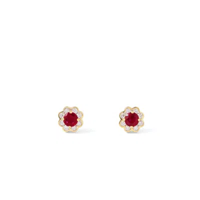 Aspinal Of London Debutante Ruby & Diamond Stud Earrings In Red