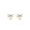 Aspinal Of London Diamond & Pearl Bow Stud Earrings In Gold