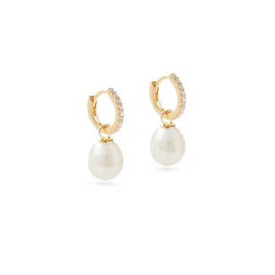 Aspinal Of London Diamond & Pearl Drop Huggie Earrings In Gold