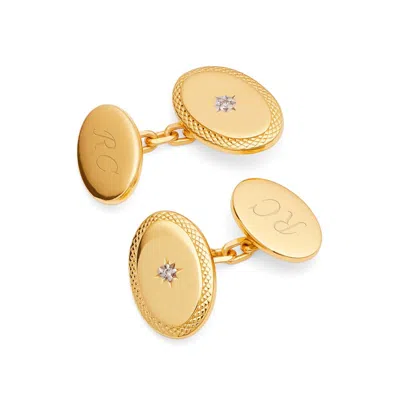 Aspinal Of London Diamond Faceted Oval Cufflinks In Gold