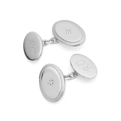 Aspinal Of London Diamond Faceted Oval Cufflinks In Metallic