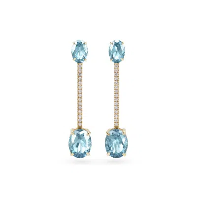 Aspinal Of London Diamond Straight Drop Earrings In Diamond, Sky Blue Topaz & 14ct Gold