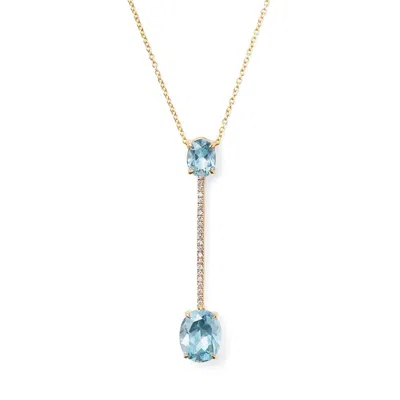 Aspinal Of London Diamond Straight Drop Necklace In Diamond, Sky Blue Topaz & 14ct Gold