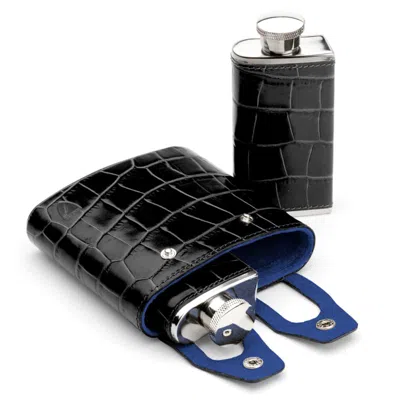 Aspinal Of London Double 6oz Leather Hip Flask In Black