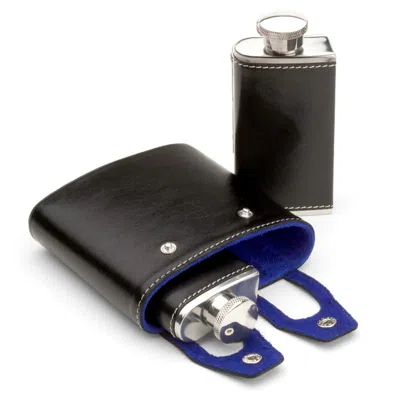 Aspinal Of London Double 6oz Leather Hip Flask In Black