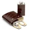 Aspinal Of London Double 6oz Leather Hip Flask In Brown