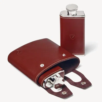 Aspinal Of London Double 6oz Leather Hip Flask In Brown