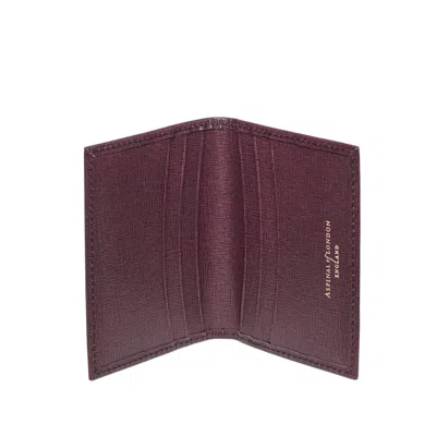 Aspinal Of London Double Fold Credit Card Holder In Burgundy Saffiano In Purple