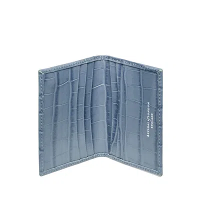 Aspinal Of London Double Fold Credit Card Holder In Deep Shine Heritage Blue Croc