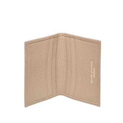 Aspinal Of London Double Fold Credit Card Holder In Fawn Pebble In Brown