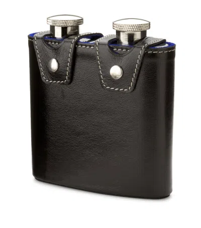 Aspinal Of London Double Leather Hip Flask In Blue
